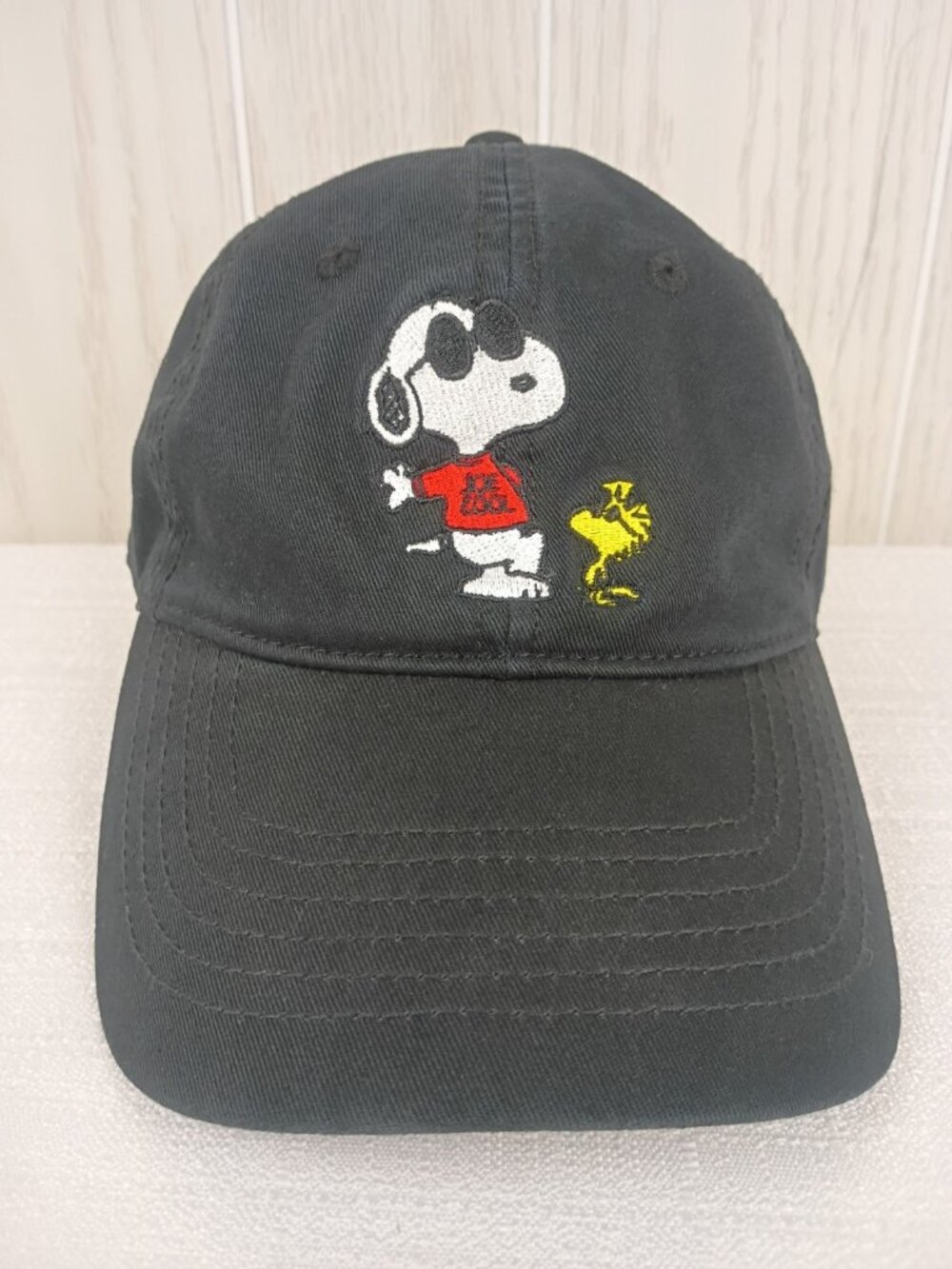 Peanuts Hat Cap Strap Back Black Snoopy Woodstock Joe Cool Mens One Size